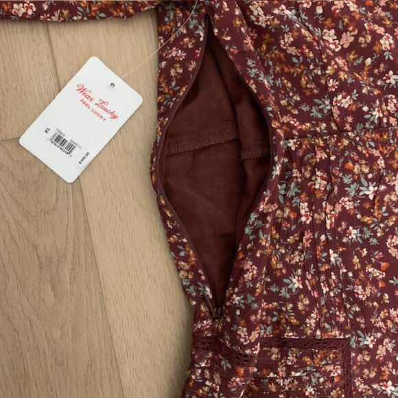 Lucky Brand NWT Floral Mini Dress XS Cottagecore Boho Fall - Picture 7 of 14